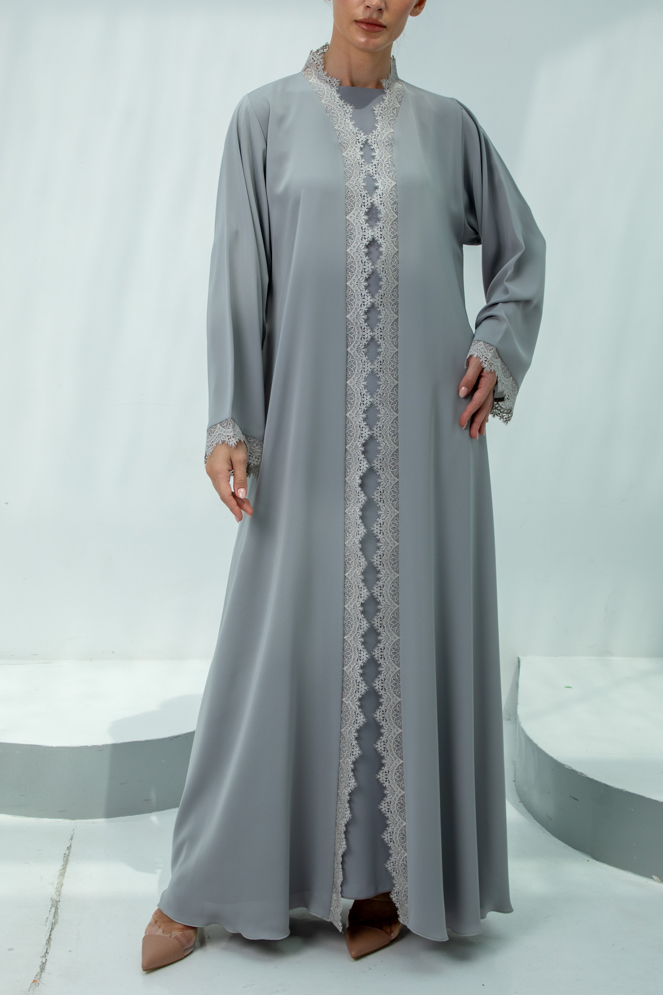 M11 Gray Lace Abaya 