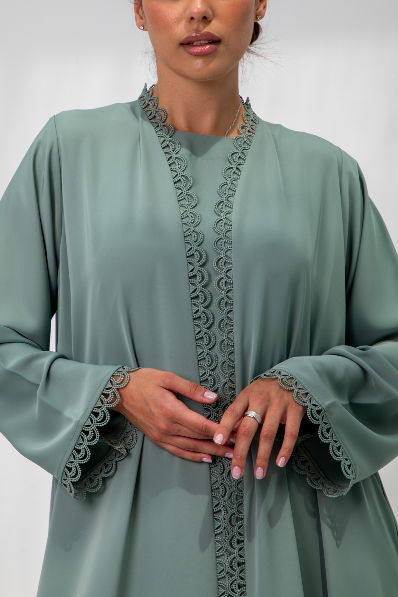 M12 Jade Green Lace Abaya