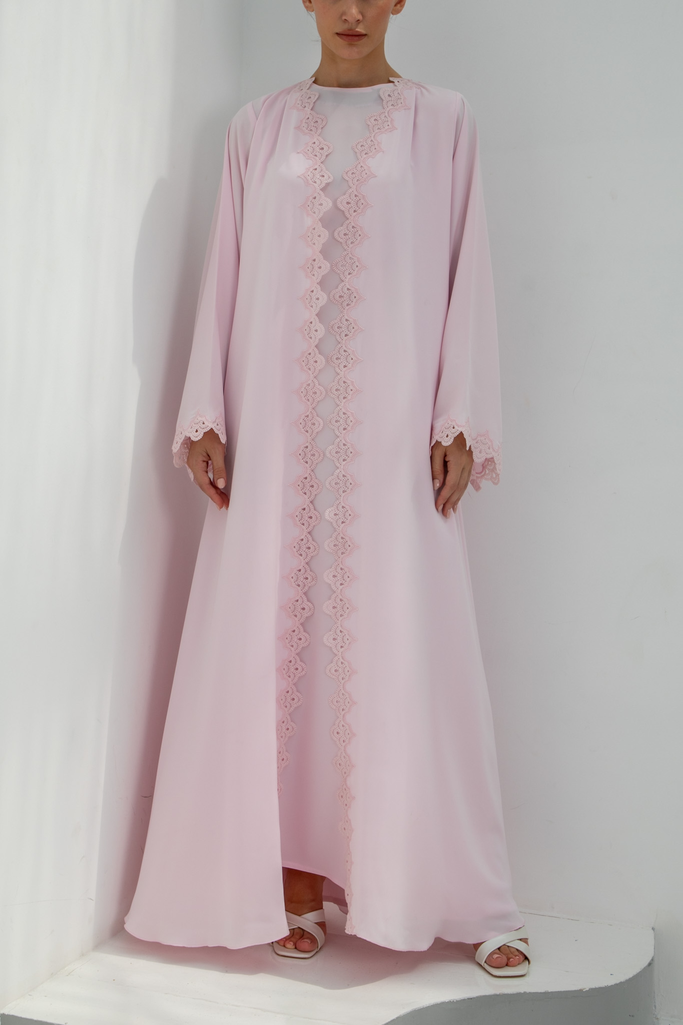 M15 Soft Pink Lace Abaya